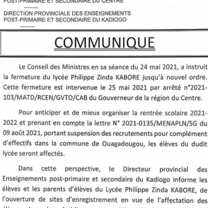 Education: les élèves du lycée Zinda seront réaffectés dans d'autres établissements de Ouaga 2