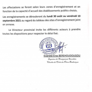 Education: les élèves du lycée Zinda seront réaffectés dans d'autres établissements de Ouaga 3