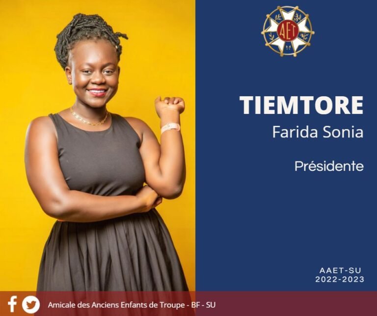 Farida Tiemtoré : élue présidente de l’Amicale des Anciens de Troupe Burkina Faso/Section Université 1 Farida Tiemtoré : élue présidente de l’Amicale des Anciens de Troupe Burkina Faso/Section Université 1
