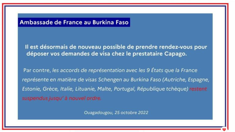 France : l'ambassade au Burkina annonce la reprise du service de visa 1