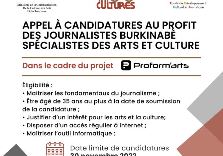 PROFORM'ARTS : appel à candidatures au profit des journalistes culturels burkinabè 2