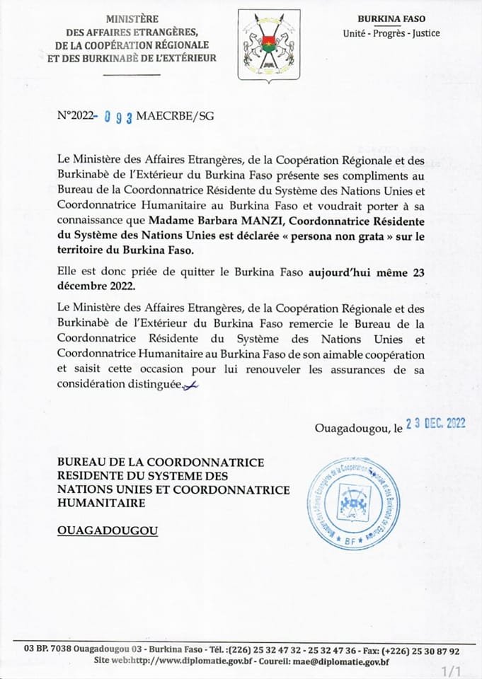 Système des Nations-Unis : Barbara Manzi, coordinatrice résidente au Burkina déclarée « persona non grata » sur le territoire national 3
