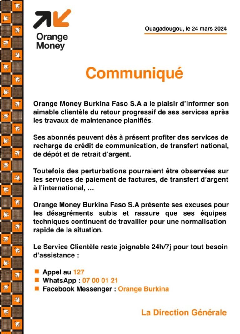 Orange money: retour progressif des services 6