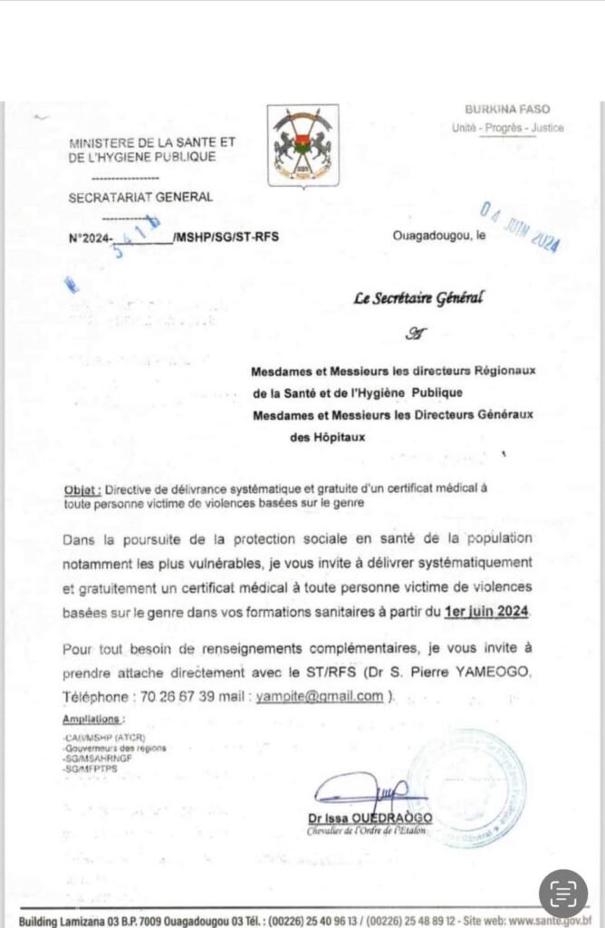 VBG : Un certificat médical gratuit pour toutes victimes 2 VBG : Un certificat médical gratuit pour toutes victimes 2