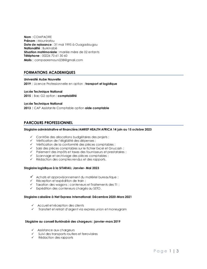Mounira Compaoré/Soré : Une passionnée de Transport-Logistique en quête d’opportunité 2 Mounira Compaoré/Soré : Une passionnée de Transport-Logistique en quête d’opportunité 2