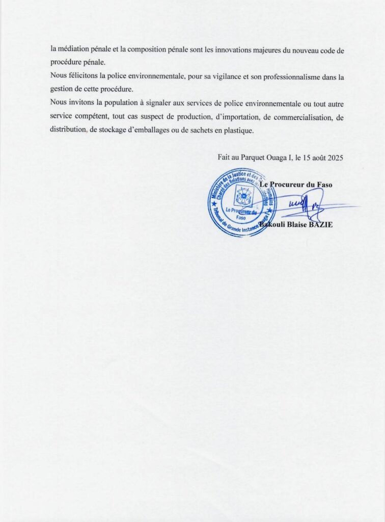 Burkina : 30 millions FCFA d’amende pour une usine de production illégale de sachets plastiques 4 Burkina : 30 millions FCFA d’amende pour une usine de production illégale de sachets plastiques 4
