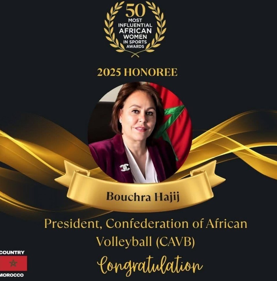 Bouchra Hajij parmi les 50 femmes les plus influentes du sport africain en 2025 2 Bouchra Hajij parmi les 50 femmes les plus influentes du sport africain en 2025 1