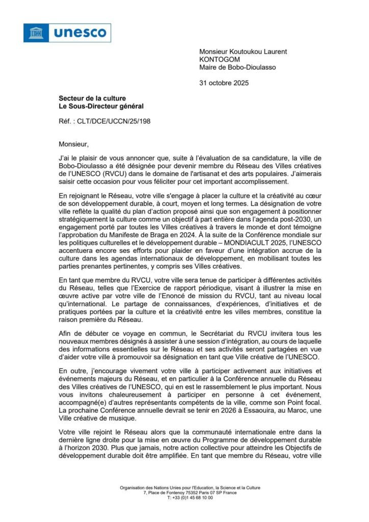 Réseau des Villes créatives de l’UNESCO : Bobo rejoint avec son projet de promotion du Koko dunda 2 Réseau des Villes créatives de l’UNESCO : Bobo rejoint avec son projet de promotion du Koko dunda 1