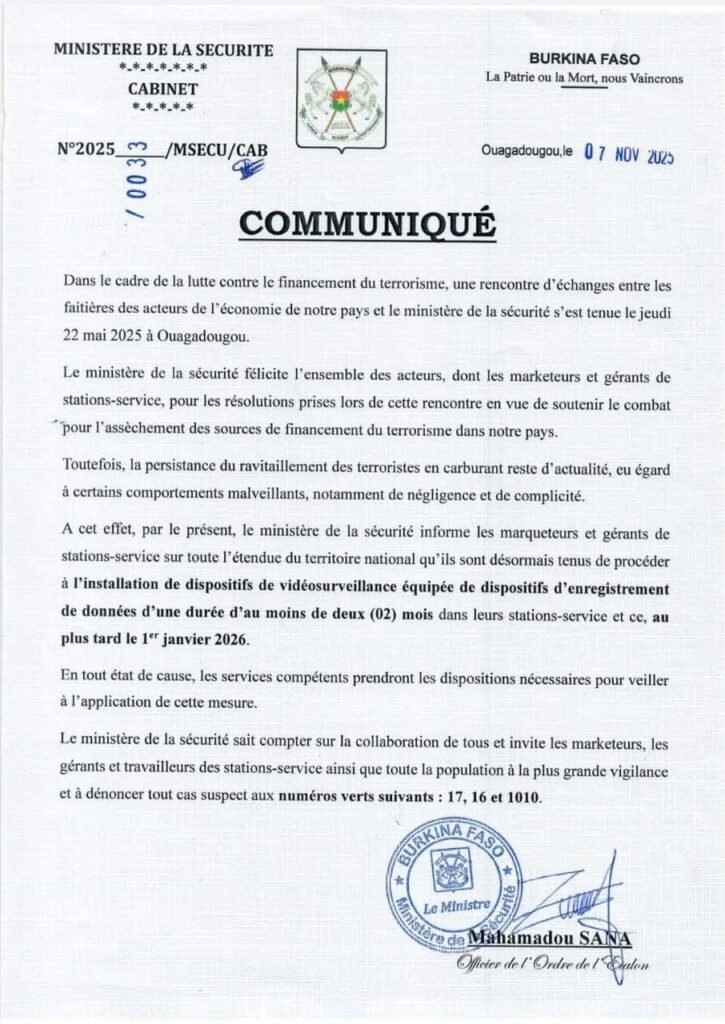 Burkina : Les stations-service sommées d’installer des caméras de surveillance avant le 1er janvier 2026 2 Burkina : Les stations-service sommées d’installer des caméras de surveillance avant le 1er janvier 2026 2