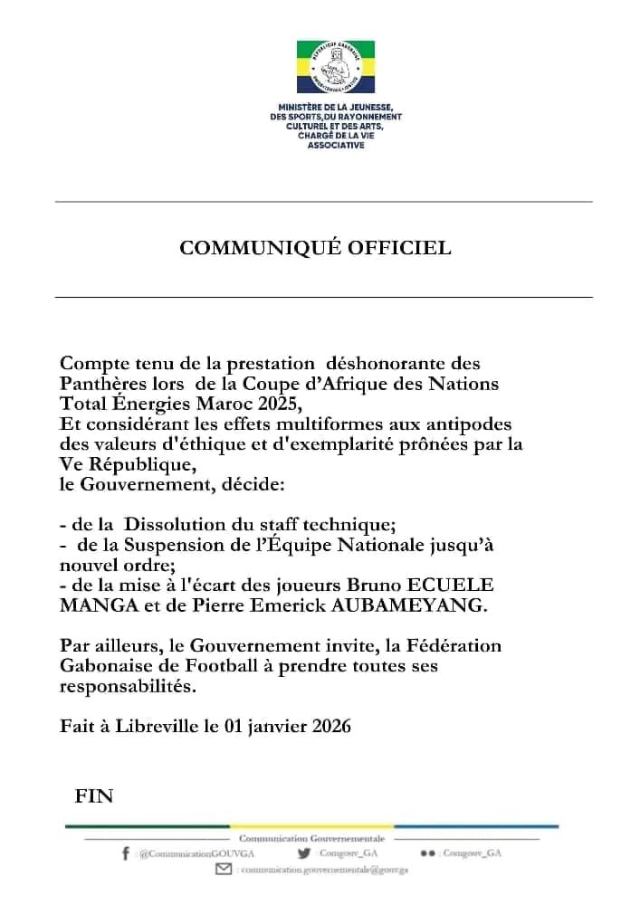Gabon : Le staff dissolu et l'équipe nationale suspendue 2