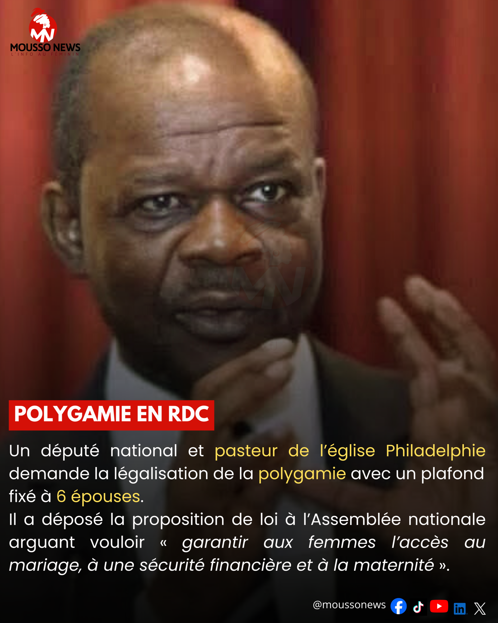 Polygamie en RDC : Un pasteur demande sa légalisation avec un plafond fixé à 6 épouses
